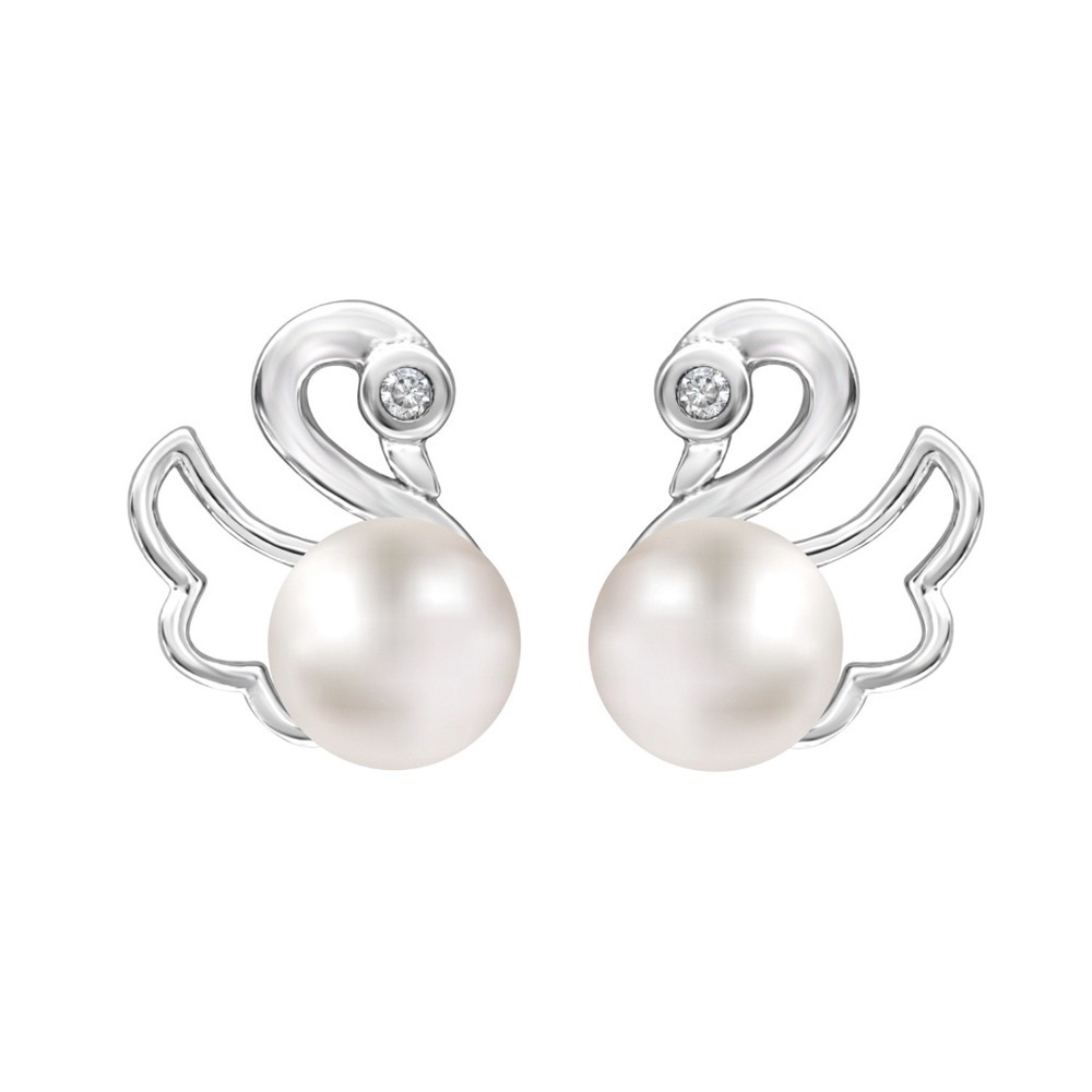 Swan Pearl Earrings – Sterling Silver with 1cm Freshwater Pearls